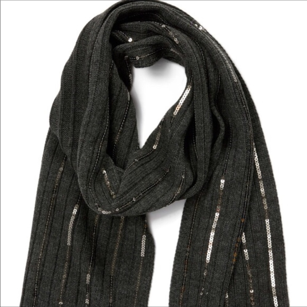 MICHAEL KORS SEQUIN STRIPE SCARF CHARCOAL GRAY NEW